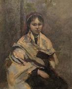 Jeune fille assise un livre a la main, Jean-Baptiste Camille Corot